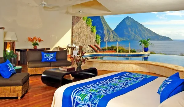 Jade Mountain Hotel ubytování ložnice
